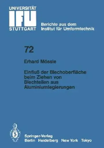 Cover of Einfluß Der Blechoberfläche Beim Ziehen Von Blechteilen Aus Aluminiumlegierungen