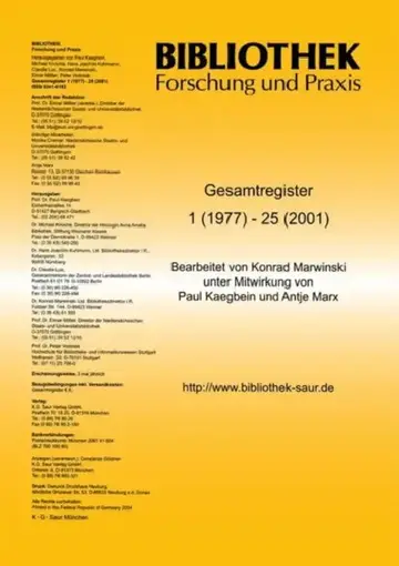 Cover of Bibliothek - Forschung Und Praxis
