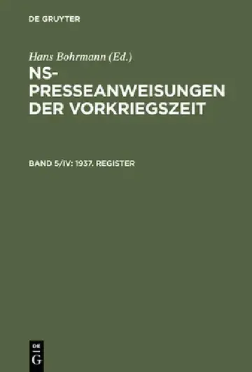 Cover of NS-Presseanweisungen der Vorkriegszeit, Band 5/IV, 1937. Register