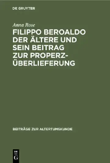 Cover of Filippo Beroaldo Der Ältere Und Sein Beitrag Zur Properz-Überlieferung