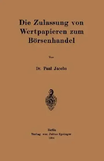 Cover of Die Zulassung Von Wertpapieren Zum Börsenhandel