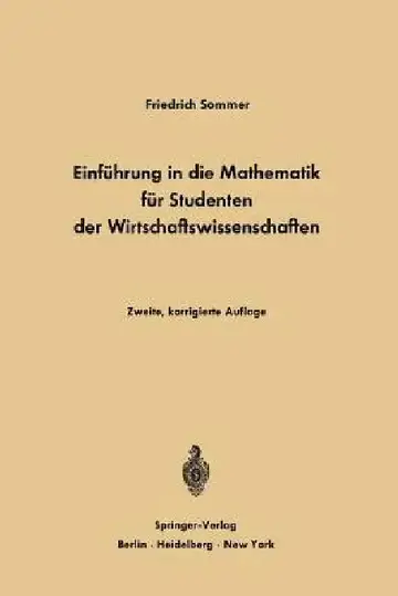 Cover of Einführung in Die Mathematik Für Studenten Der Wirtschaftswissenschaften