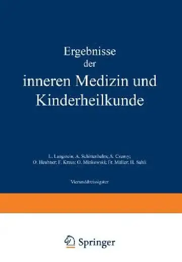 Cover of Ergebnisse Der Inneren Medizin Und Kinderheilkunde