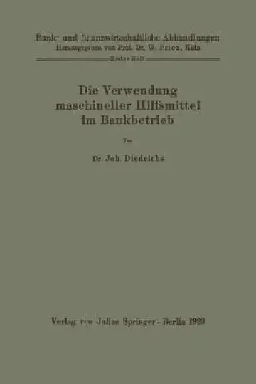 Cover of Die Verwendung Maschineller Hilfsmittel Im Bankbetrieb
