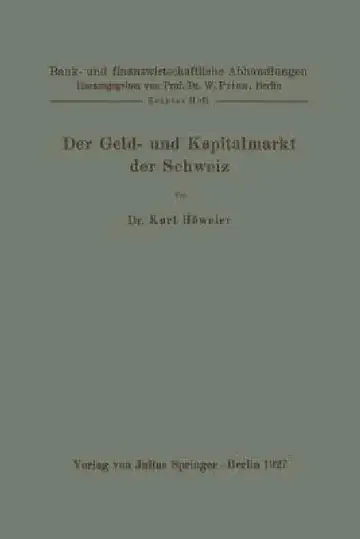 Cover of Der Geld- Und Kapitalmarkt Der Schweiz