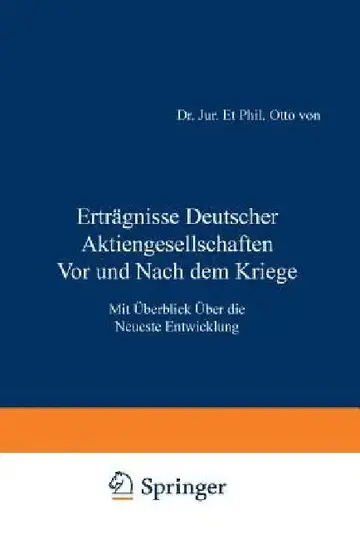 Cover of Erträgnisse Deutscher Aktiengesellschaften VOR Und Nach Dem Kriege