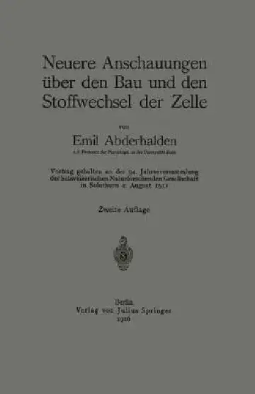 Cover of Neuere Anschauungen Über Den Bau Und Den Stoffwechsel Der Zelle