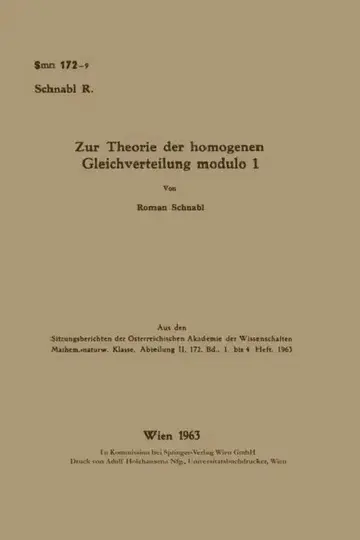 Cover of Zur Theorie der homogenen Gleichverteilung modulo 1