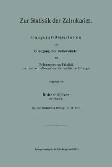 Cover of Zur Statistik Der Zahnkaries