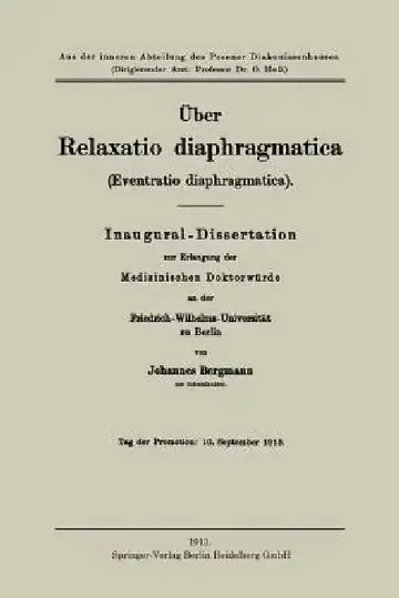 Cover of Über Relaxatio Diaphragmatica (Eventratio Diaphragmatica)