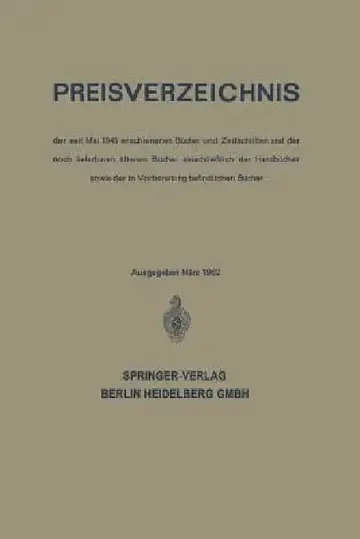 Cover of Preisverzeichnis