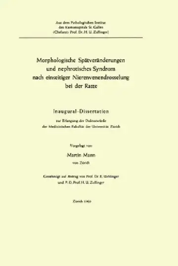 Cover of Morphologische Spätveränderungen und nephrotisches Syndrom nach einseitiger Nierenvenendrosselung bei der Ratte