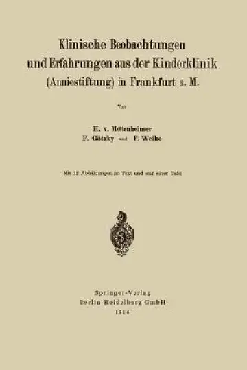 Cover of Klinische Beobachtungen Und Erfahrungen Aus Der Kinderklinik (Anniestiftung) in Frankfurt A. M
