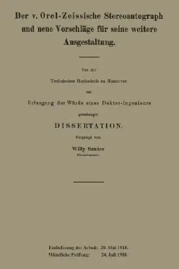 Cover of Der V. Orel-Zeissische Stereoautograph Und Neue Vorschläge Für Seine Weitere Ausgestaltung