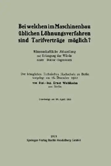 Cover of Bei Welchen Im Maschinenbau Üblichen Löhnungsverfahren Sind Tarifverträge Möglich?