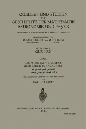 Cover of Ein Werk Ṯābit B. Qurra's Über Ebene Sonnenuhren