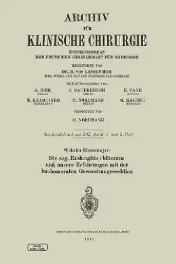 Cover of Die Sog. Endangitis Obliterans Und Unsere Erfahrungen Mit Der Lumbosacralen Grenzstrangresektion