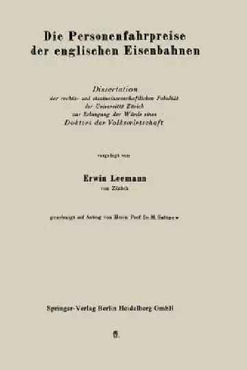 Cover of Die Personenfahrpreise Der Englischen Eisenbahnen
