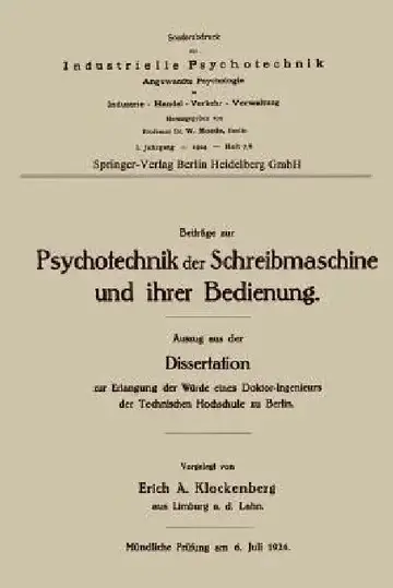 Cover of Beiträge Zur Psychotechnik Der Schreibmaschine Und Ihrer Bedienung