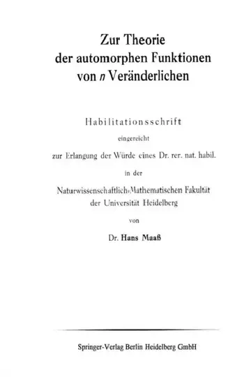 Cover of Zur Theorie Der Automorphen Funktionen Von N Veränderlichen