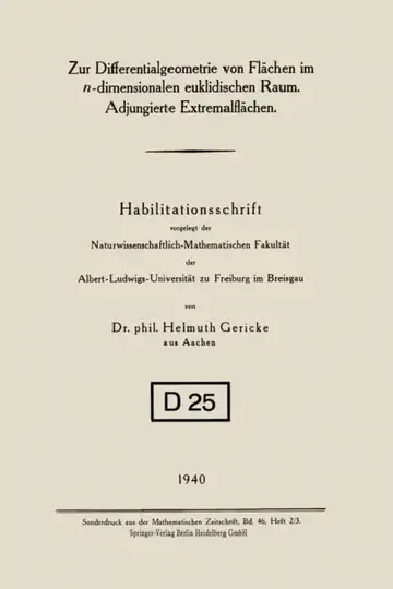 Cover of Zur Differentialgeometrie Von Flächen Im N-Dimensionalen Euklidischen Raum. Adjungierte Extremalflächen