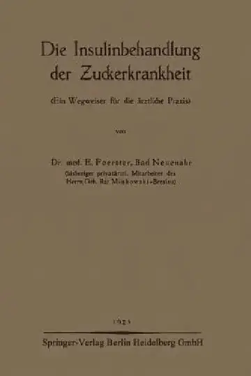Cover of Die Insulinbehandlung Der Zuckerkrankheit