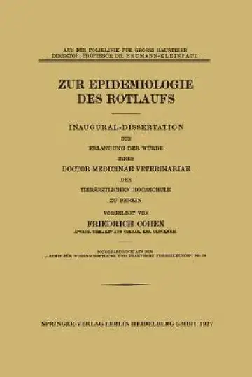 Cover of Zur Epidemiologie Des Rotlaufs
