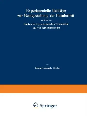 Cover of Experimentelle Beiträge Zur Bestgestaltung Der Handarbeit