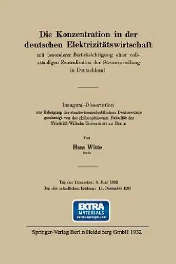 Cover of Die Konzentration in Der Deutschen Elektrizitätswirtschaft