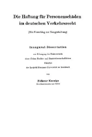 Cover of Die Haftung Für Personenschäden Im Deutschen Verkehrsrecht