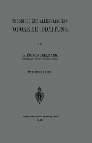 Cover of Zeugnisse Zur Altenglischen Odoaker-Dichtung