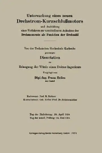 Cover of Untersuchung Eines Neuen Drehstrom-Kurzschlußmotors Und Ausbildung Eines Verfahrens Zur Unmittelbaren Aufnahme Des Drehmoments ALS Funktion Der Drehza
