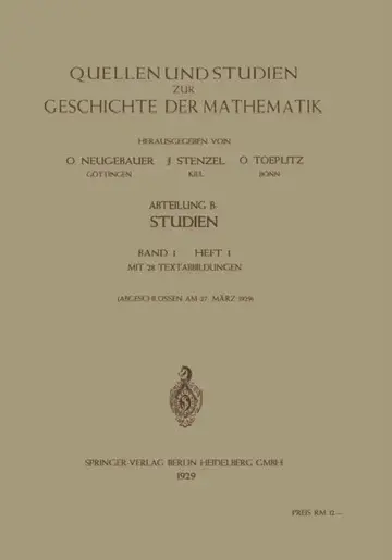 Cover of Quellen Und Studien Zur Geschichte Der Mathematik, Astronomie Und Physik