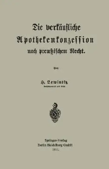Cover of Die Verkäufliche Apothekenkonzession Nach Preußischem Recht