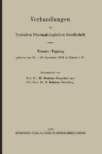 Cover of Verhandlungen Der Deutschen Pharmakologischen Gesellschaft