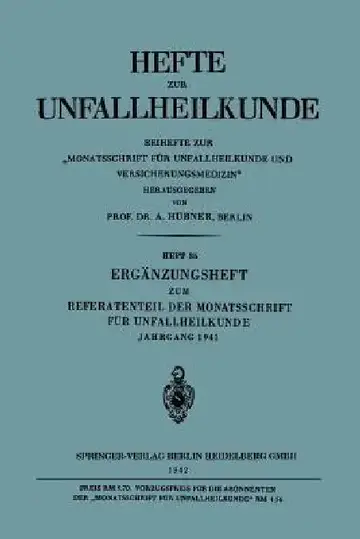 Cover of Ergänzungsheft Zum Referatenteil Der Monatsschrift Für Unfallheilkunde