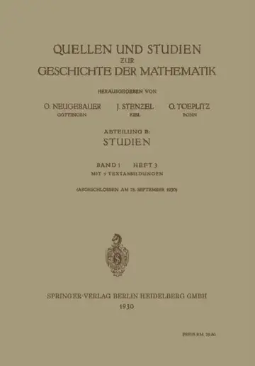 Cover of Quellen Und Studien Zur Geschichte Der Mathematik