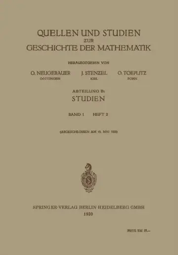 Cover of Quellen Und Studien Zur Geschichte Der Mathematik