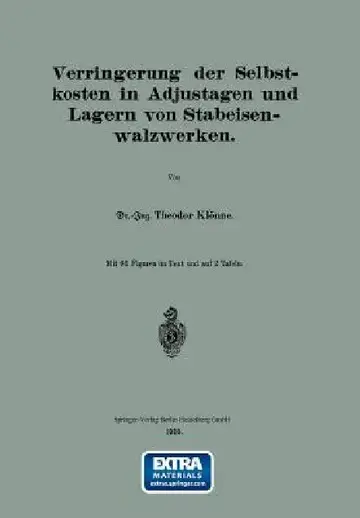 Cover of Verringerung Der Selbstkosten in Adjustagen Und Lagern Von Stabeisenwalzwerken