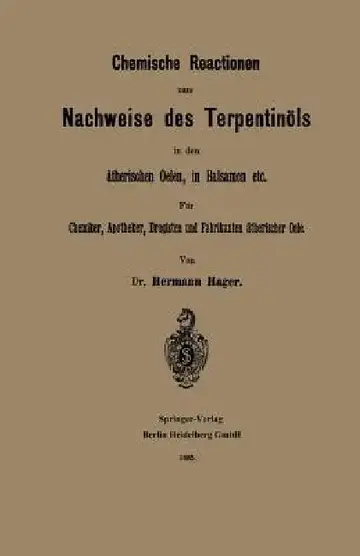 Cover of Chemische Reactionen Zum Nachweise Des Terpentinöls in Den Ätherischen Oelen, in Balsamen Etc