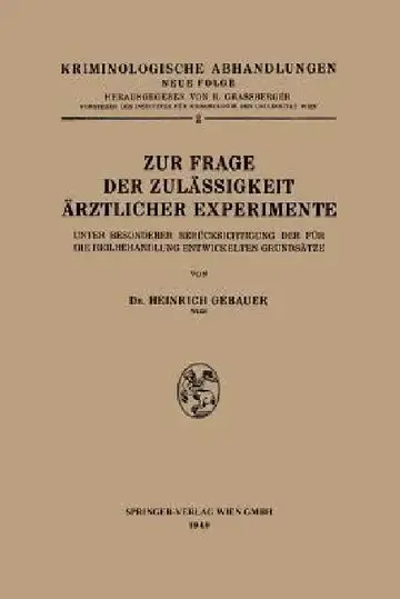 Cover of Zur Frage Der Zulässigkeit Ärztlicher Experimente