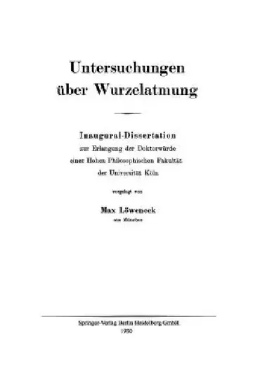 Cover of Untersuchungen Über Wurzelatmung