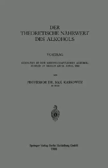 Cover of Der Theoretische Nährwert Des Alkohols