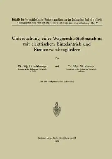 Cover of Untersuchung Einer Wagerecht-Stoßmaschine Mit Elektrischem Einzelantrieb Und Riemenzwischengliedern