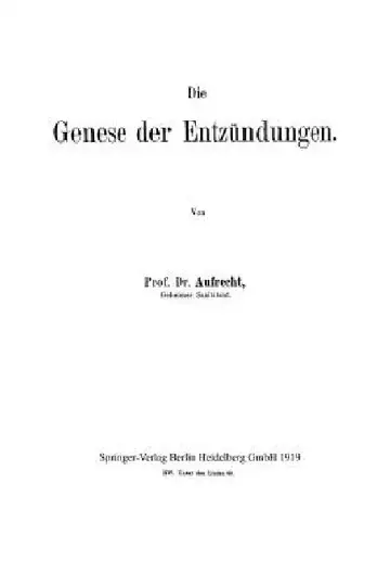Cover of Die Genese Der Entzündungen