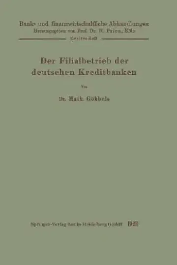 Cover of Der Filialbetrieb Der Deutschen Kreditbanken