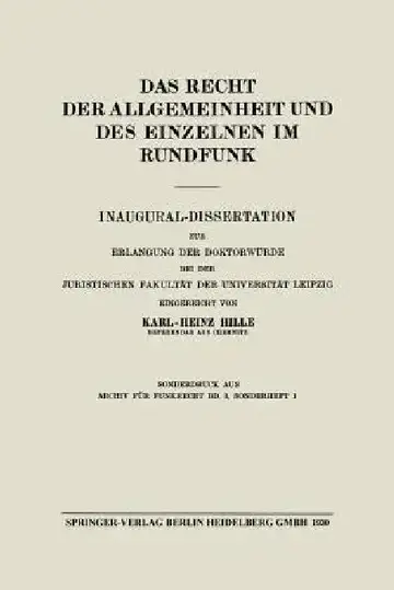 Cover of Das Recht Der Allgemeinheit Und Des Einzelnen Im Rundfunk