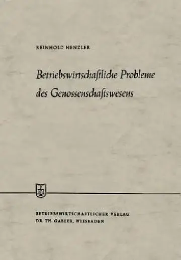 Cover of Betriebswirtschaftliche Probleme Des Genossenschaftswesens