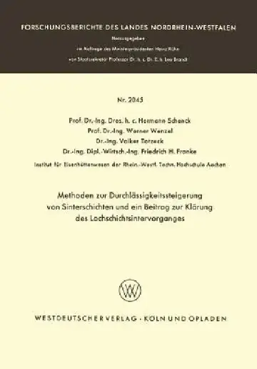 Cover of Methoden Zur Durchlässigkeitssteigerung Von Sinterschichten Und Ein Beitrag Zur Klärung Des Lochschichtsintervorganges