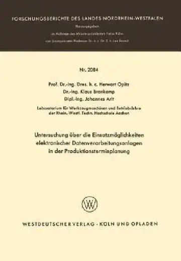 Cover of Untersuchung Über Die Einsatzmöglichkeiten Elektronischer Datenverarbeitungsanlagen in Der Produktionsterminplanung